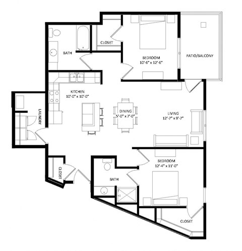 2 Bedroom K2 SIM Floor Plan at Two Points Crossing, Wisconsin